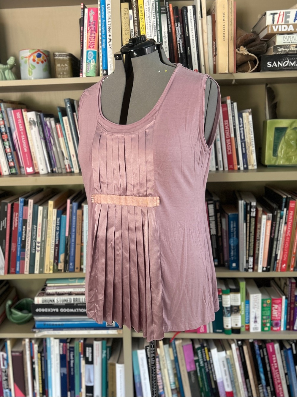 Simply Vera Vera Wang Mauve Pleated Satin Panel Sleeveless Top Size XL